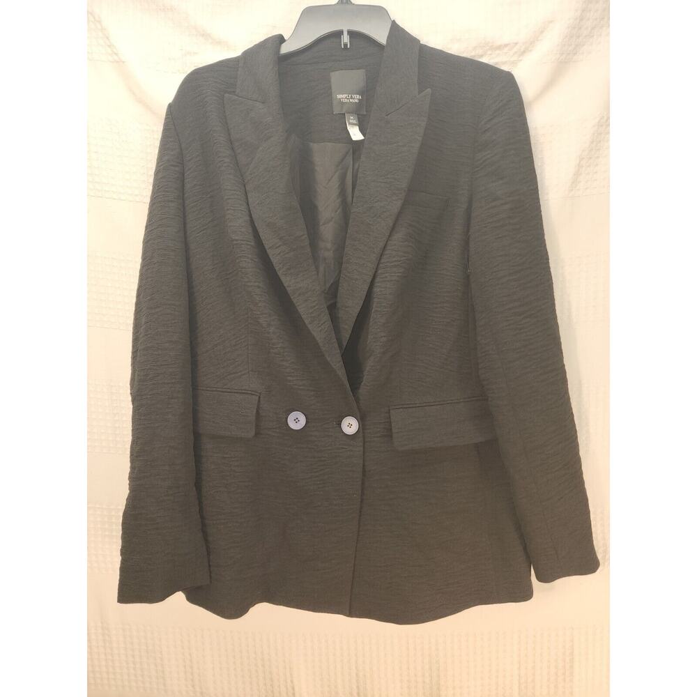 Simply Vera Wang Blazer Womens Med Black Textured Single Breasted Collared - Picture 1 of 7
